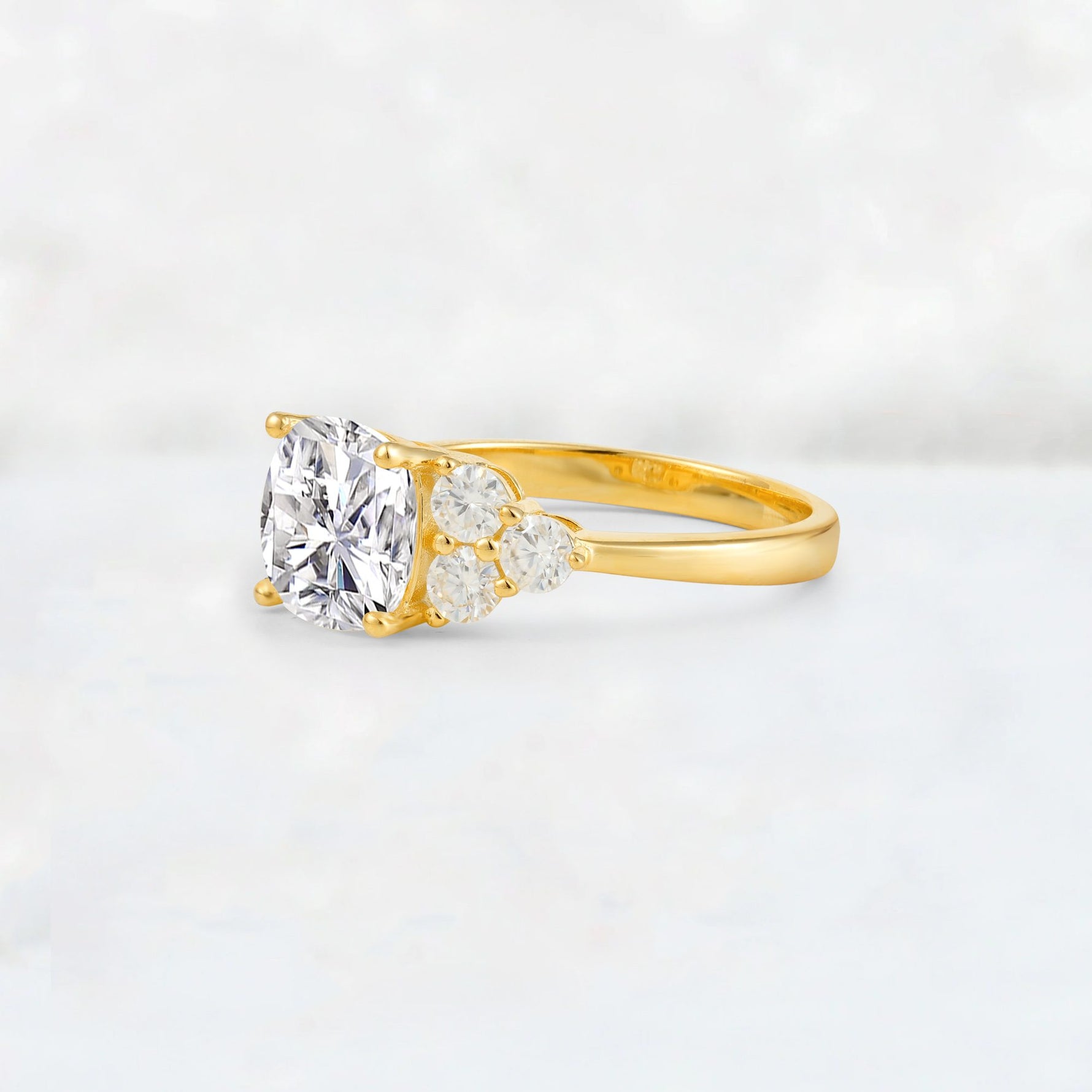 Cushion Cut Lab Diamond Graduated Cluster Side Stone Engagement Ring - Additional view