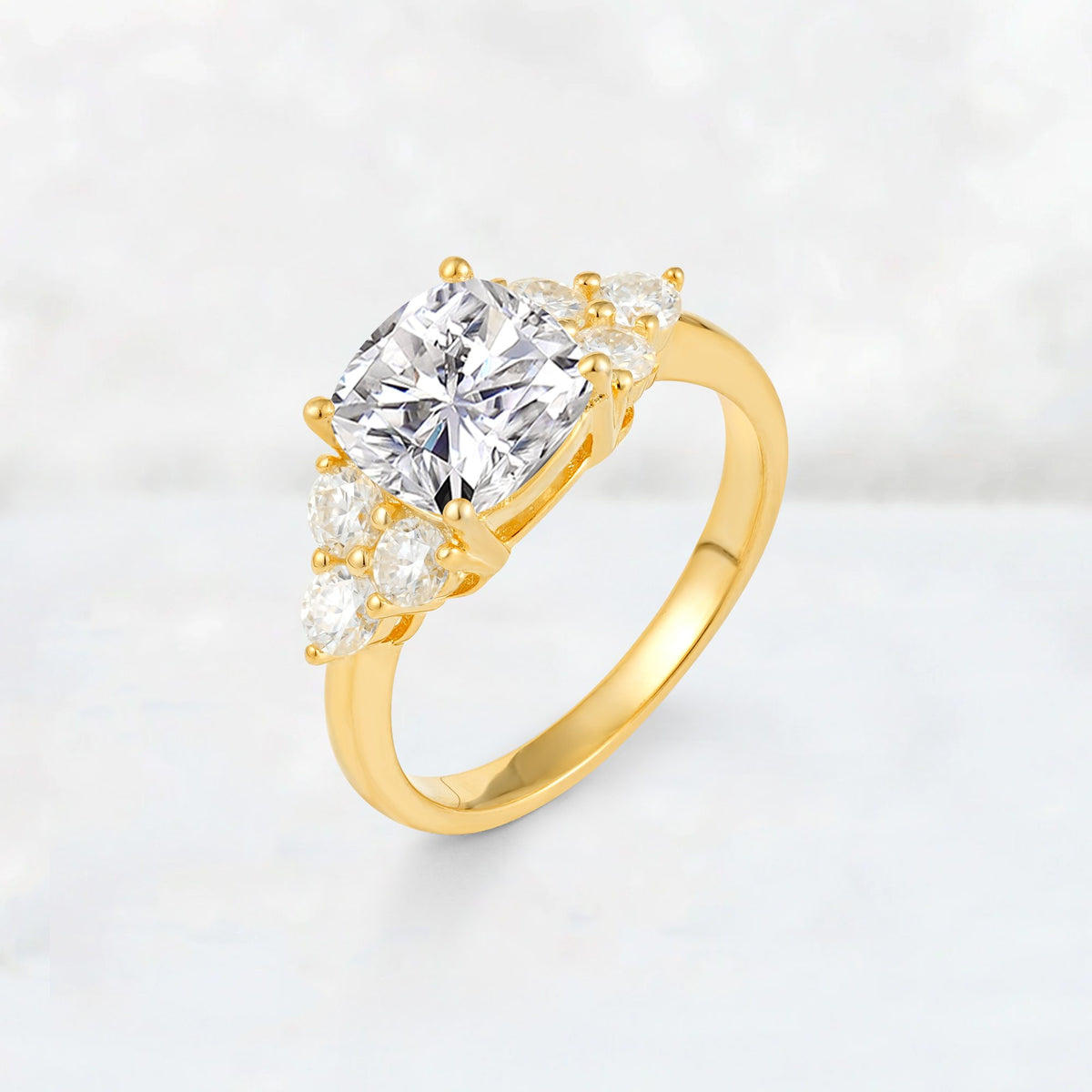 Cushion Cut Lab Diamond Graduated Cluster Side Stone Engagement Ring - Additional view
