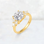 Cushion Cut Lab Diamond Graduated Cluster Side Stone Engagement Ring - Additional view