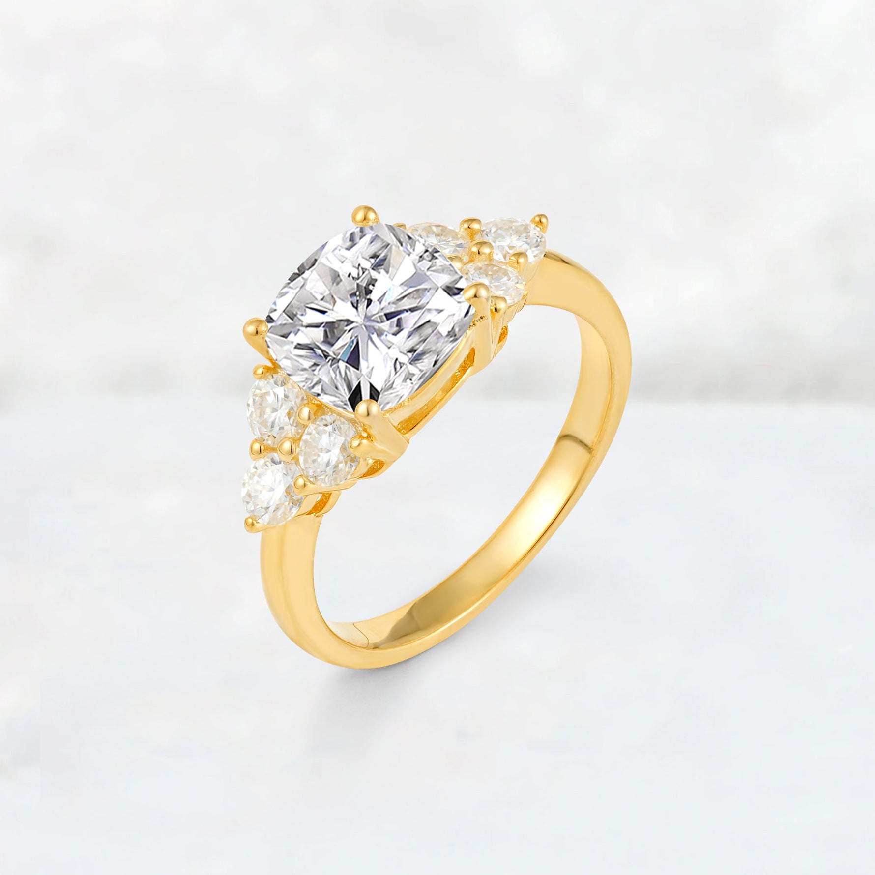 Cushion Cut Lab Diamond Graduated Cluster Side Stone Engagement Ring - Additional view
