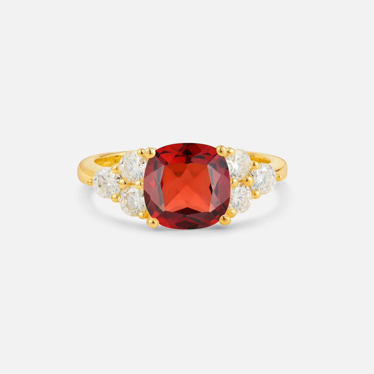 Cushion Cut Garnet Graduated Cluster Side Stone Engagement Ring - Additional view