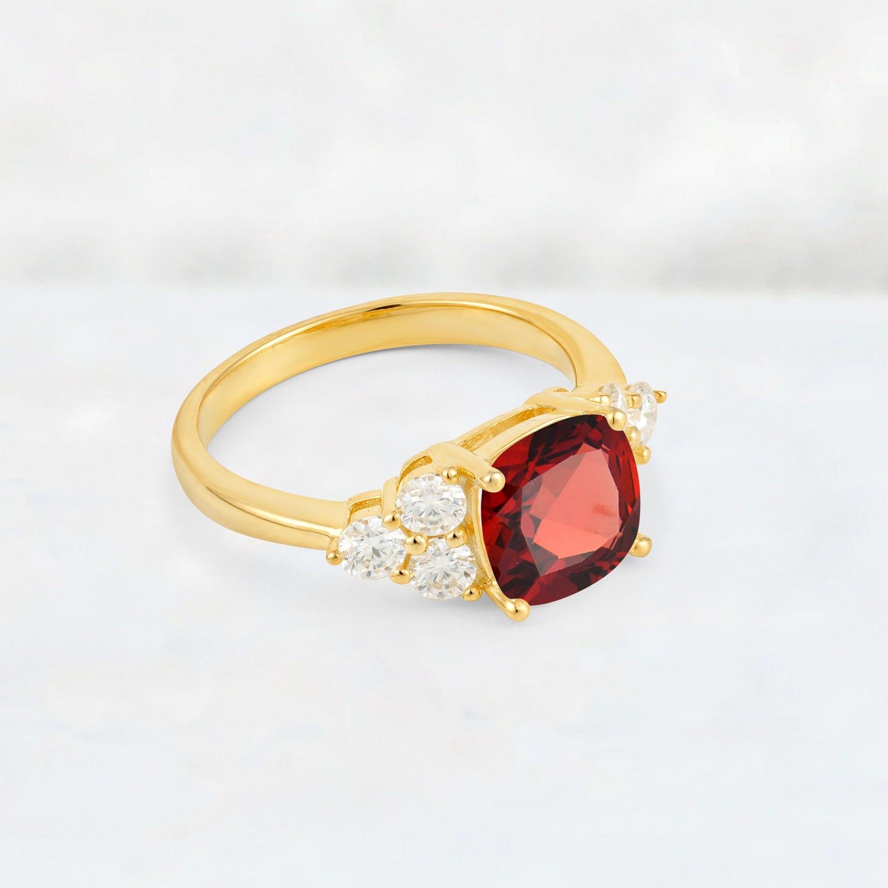 Cushion Cut Garnet Graduated Cluster Side Stone Engagement Ring - Additional view