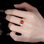 Cushion Cut Garnet Graduated Cluster Side Stone Engagement Ring - Additional view