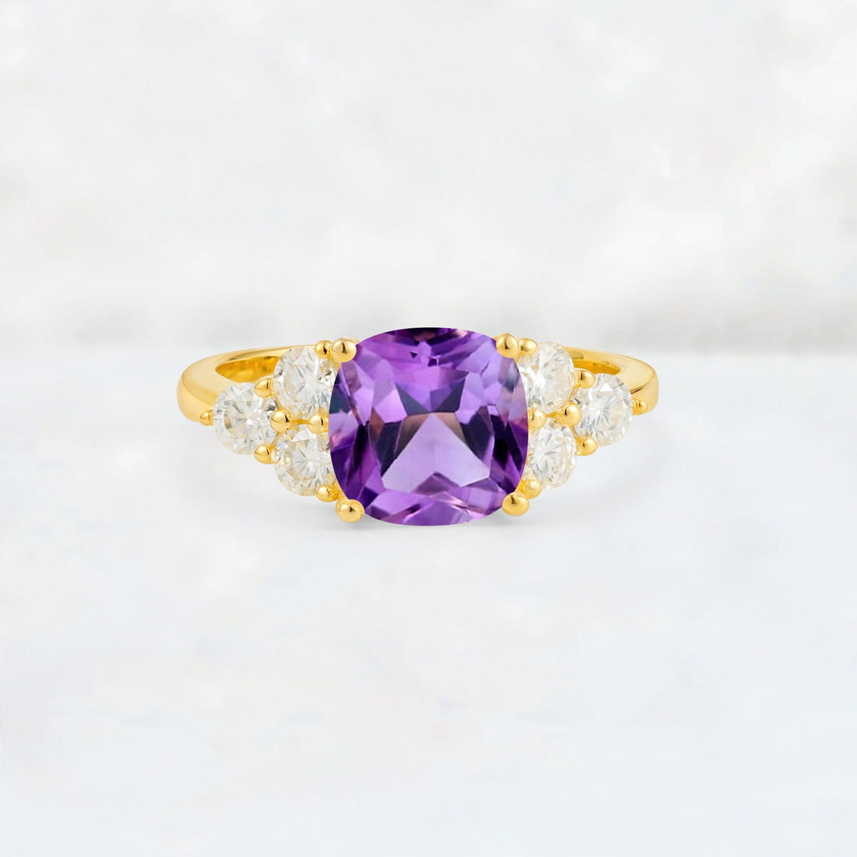 Cushion Cut Amethyst Graduated Cluster Side Stone Engagement Ring - Additional view