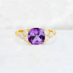 Cushion Cut Amethyst Graduated Cluster Side Stone Engagement Ring - Additional view