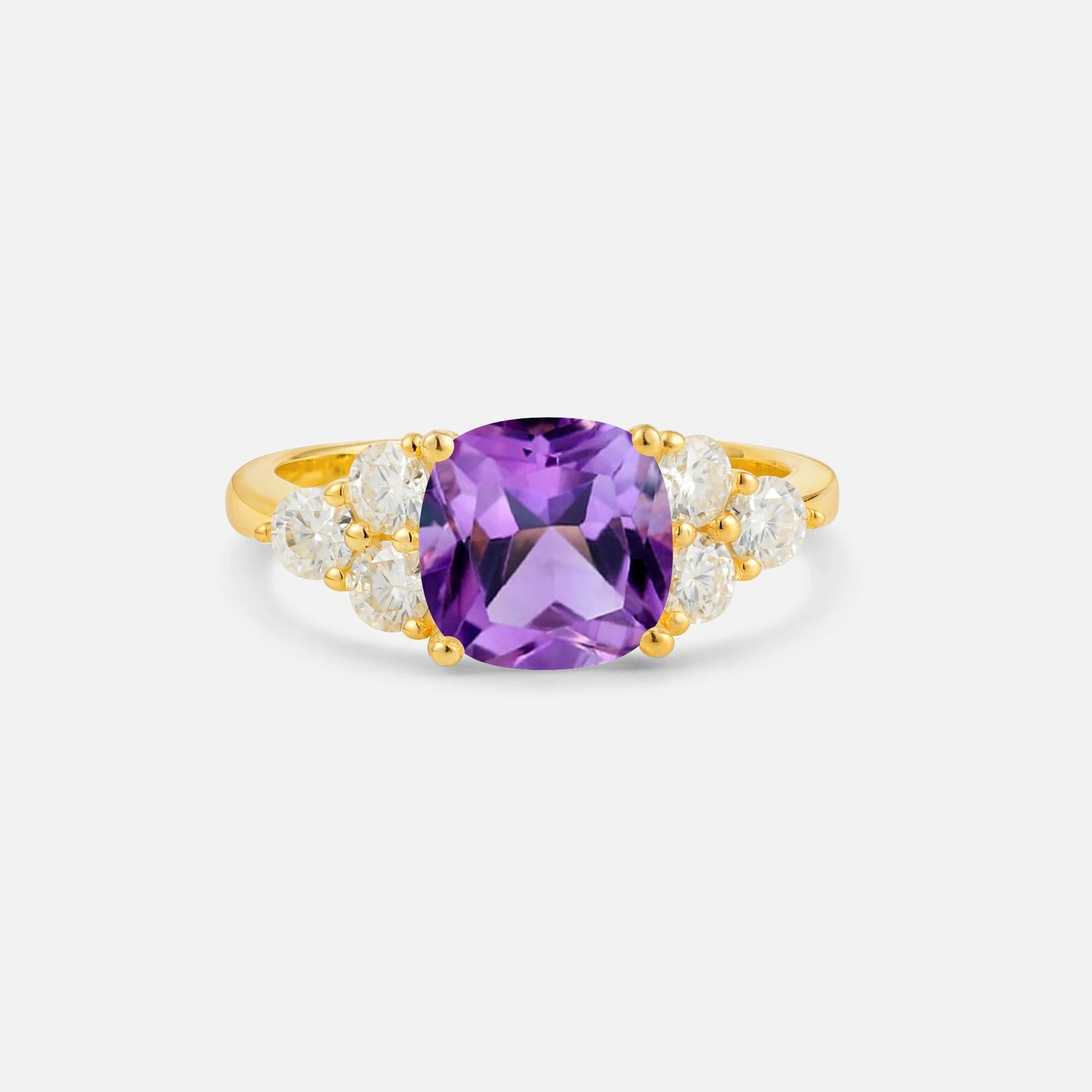 Cushion Cut Amethyst Graduated Cluster Side Stone Engagement Ring - Additional view