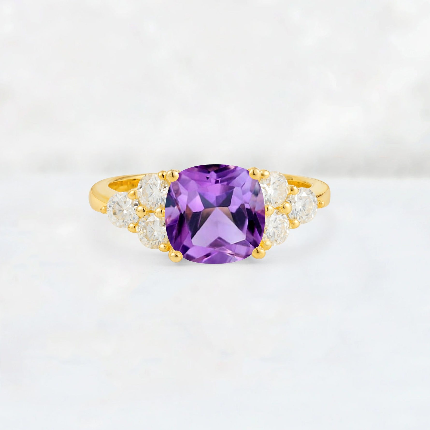 Cushion Cut Amethyst Graduated Cluster Side Stone Engagement Ring - Additional view