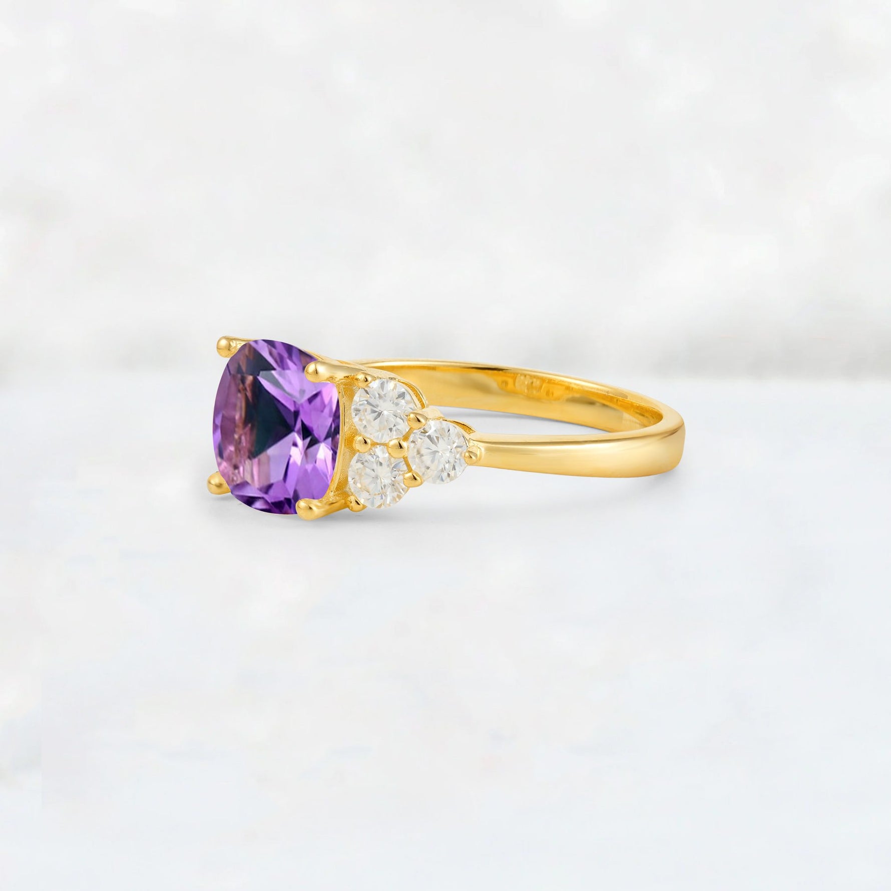 Cushion Cut Amethyst Graduated Cluster Side Stone Engagement Ring - Additional view