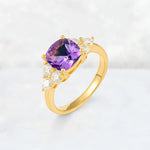 Cushion Cut Amethyst Graduated Cluster Side Stone Engagement Ring - Additional view