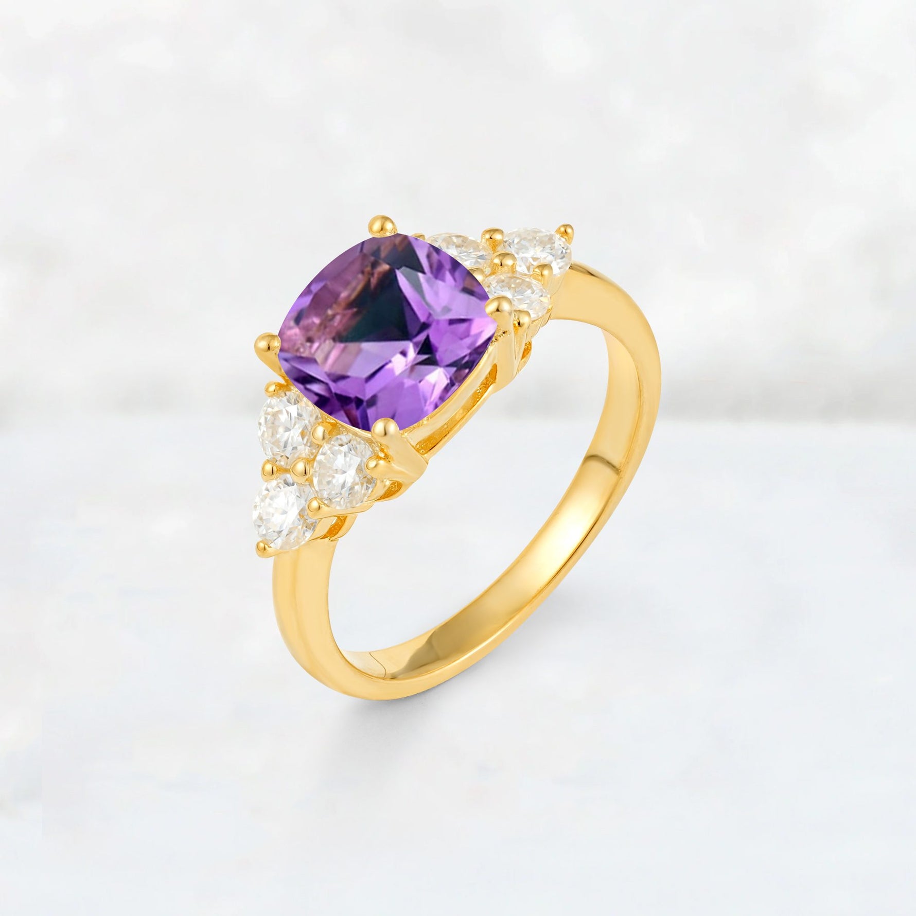 Cushion Cut Amethyst Graduated Cluster Side Stone Engagement Ring - Additional view