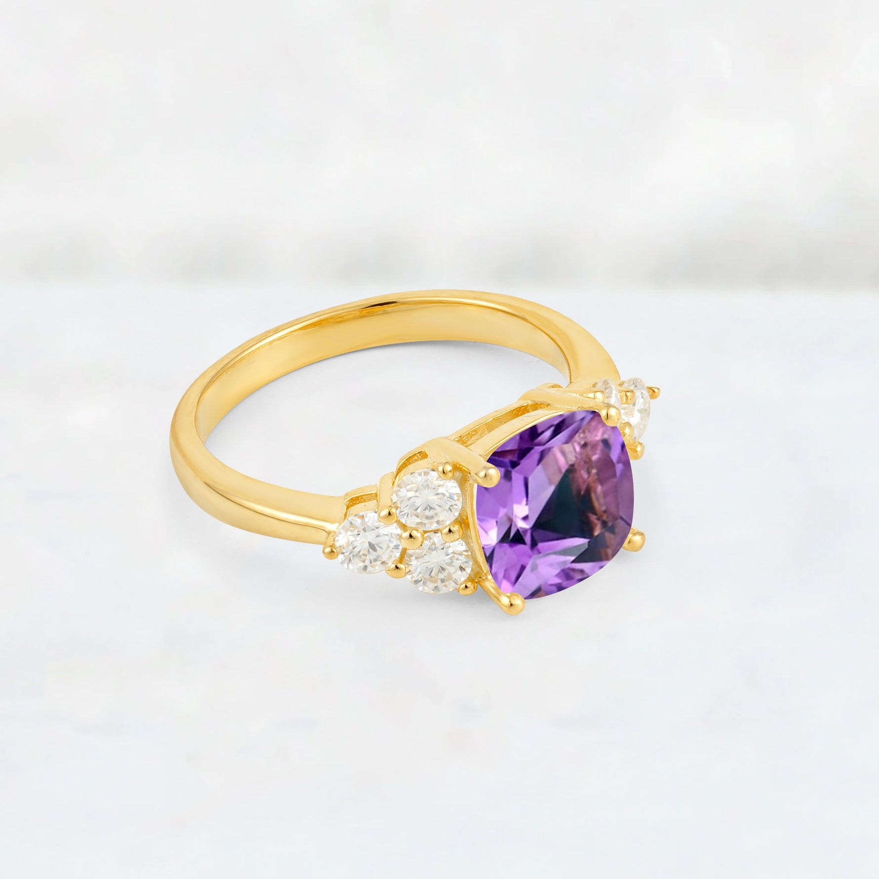 Cushion Cut Amethyst Graduated Cluster Side Stone Engagement Ring - Additional view