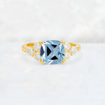 Cushion Cut Aquamarine Graduated Cluster Side Stone Engagement Ring - Additional view