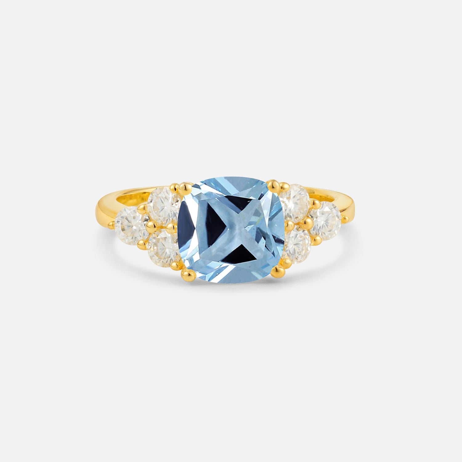Cushion Cut Aquamarine Graduated Cluster Side Stone Engagement Ring - Additional view