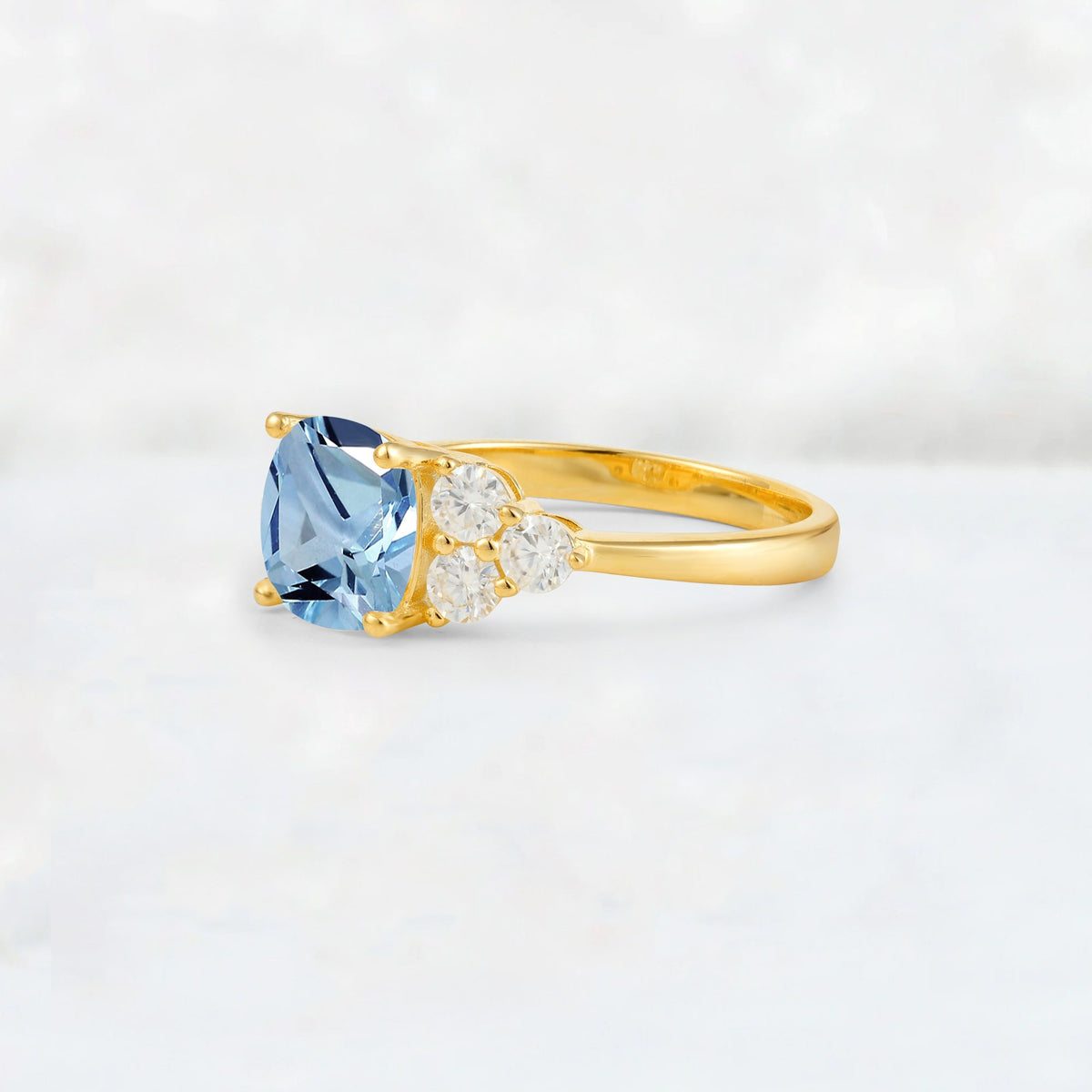 Cushion Cut Aquamarine Graduated Cluster Side Stone Engagement Ring - Additional view