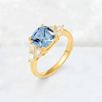 Cushion Cut Aquamarine Graduated Cluster Side Stone Engagement Ring - Additional view