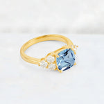 Cushion Cut Aquamarine Graduated Cluster Side Stone Engagement Ring - Additional view