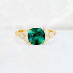 Cushion Cut Emerald Graduated Cluster Side Stone Engagement Ring - Additional view