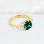 Cushion Cut Emerald Graduated Cluster Side Stone Engagement Ring - Additional view