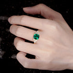 Cushion Cut Emerald Graduated Cluster Side Stone Engagement Ring - Additional view