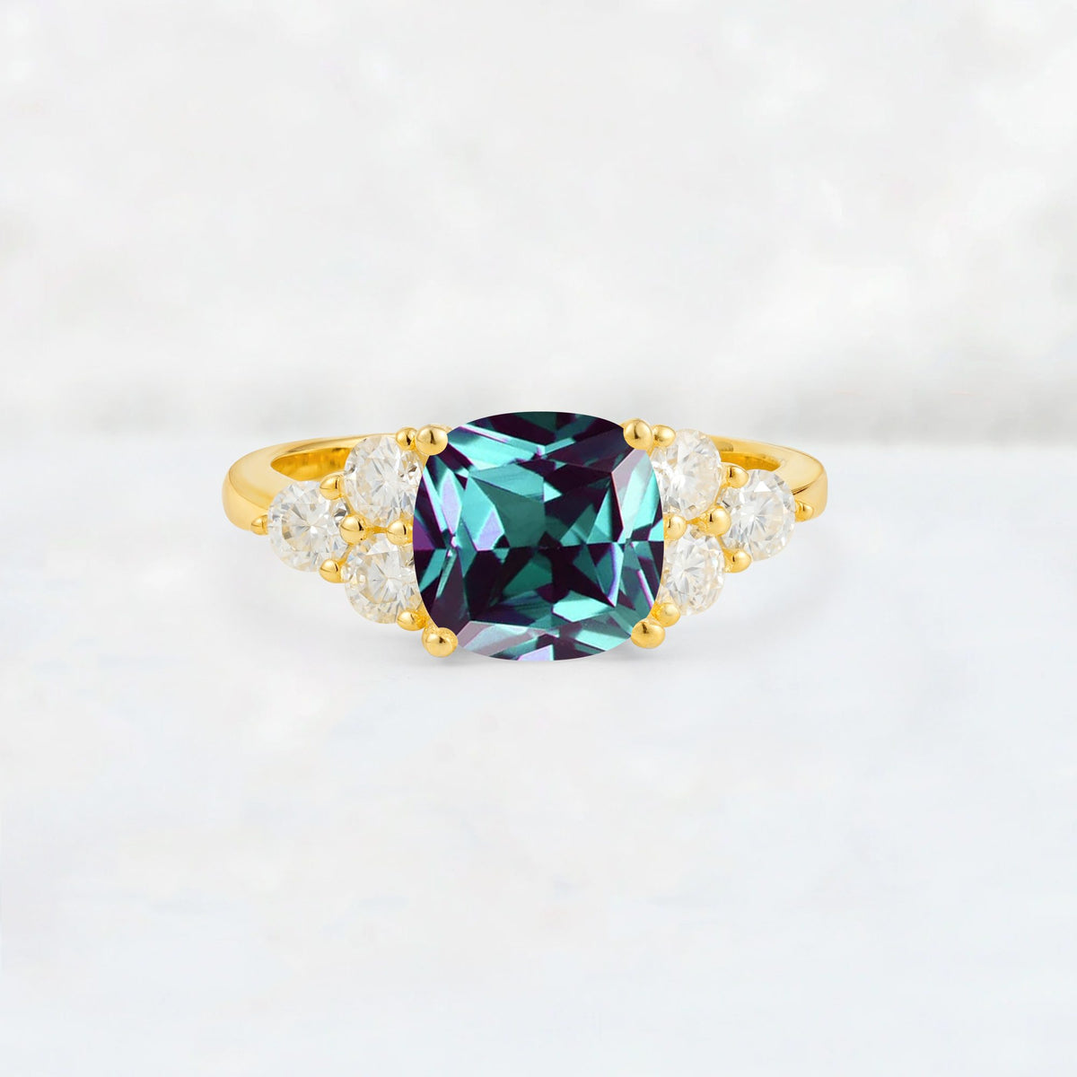 Cushion Cut Alexandrite Graduated Cluster Side Stone Engagement Ring - Additional view