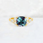 Cushion Cut Alexandrite Graduated Cluster Side Stone Engagement Ring - Additional view