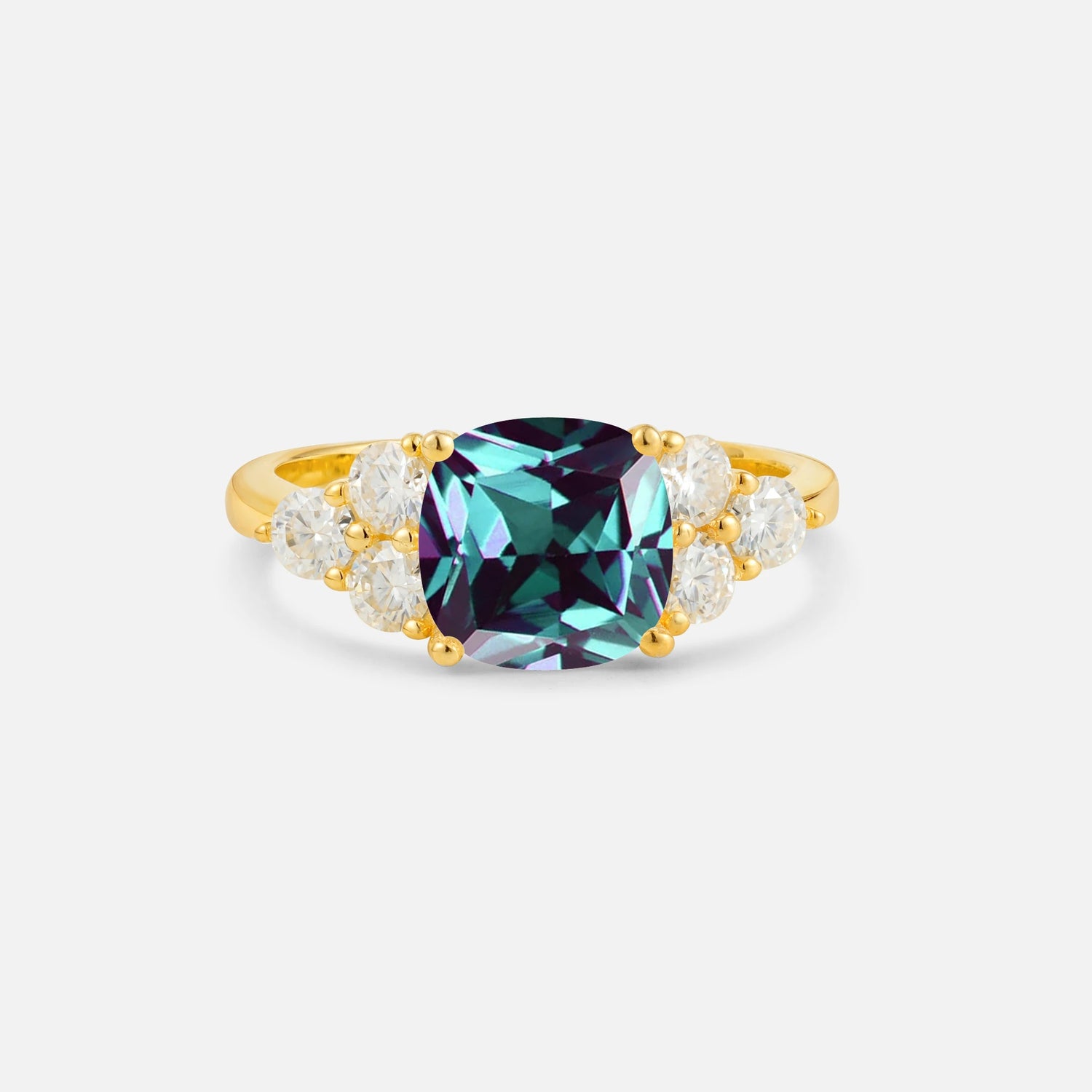 Cushion Cut Alexandrite Graduated Cluster Side Stone Engagement Ring - Additional view