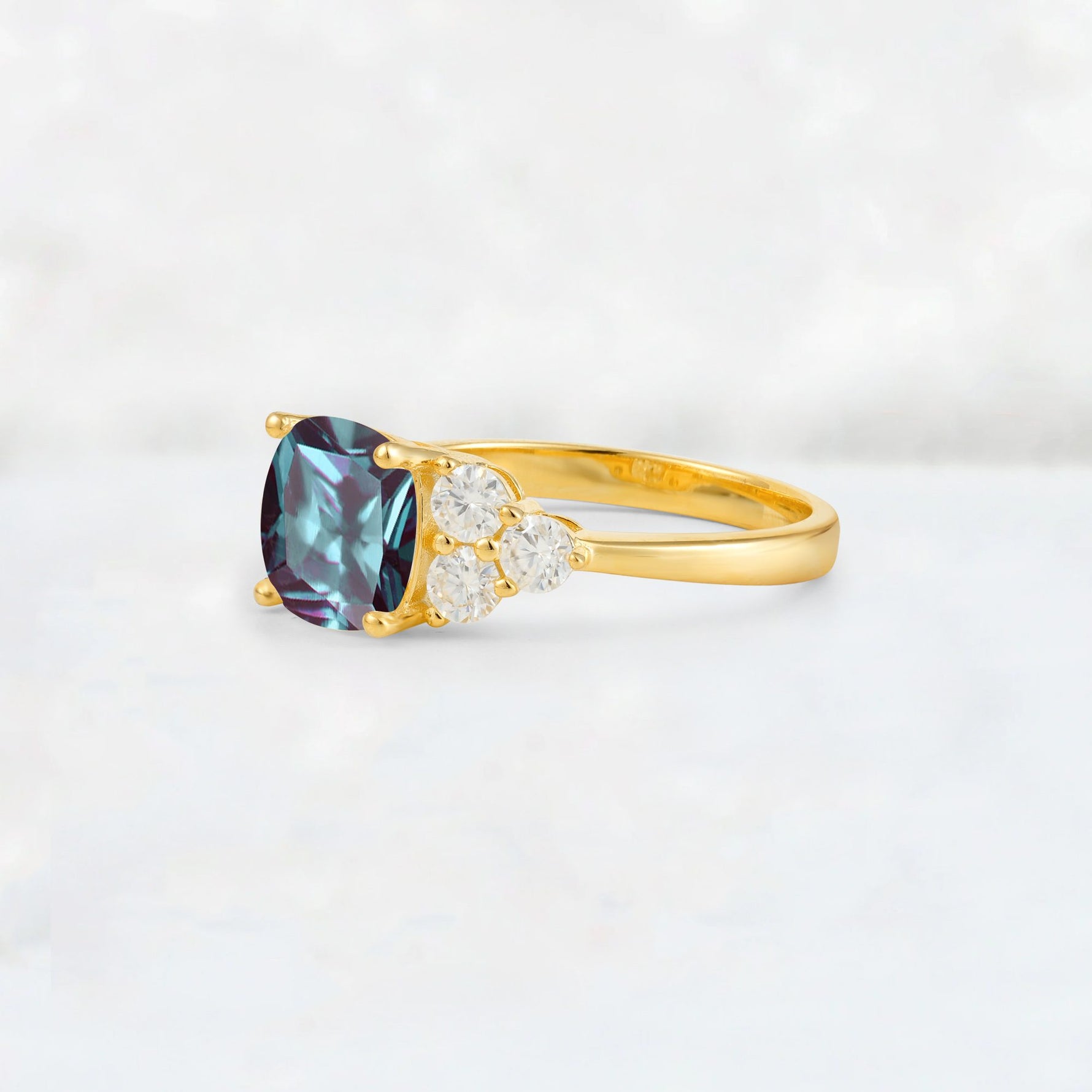 Cushion Cut Alexandrite Graduated Cluster Side Stone Engagement Ring - Additional view