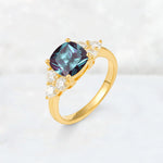 Cushion Cut Alexandrite Graduated Cluster Side Stone Engagement Ring - Additional view