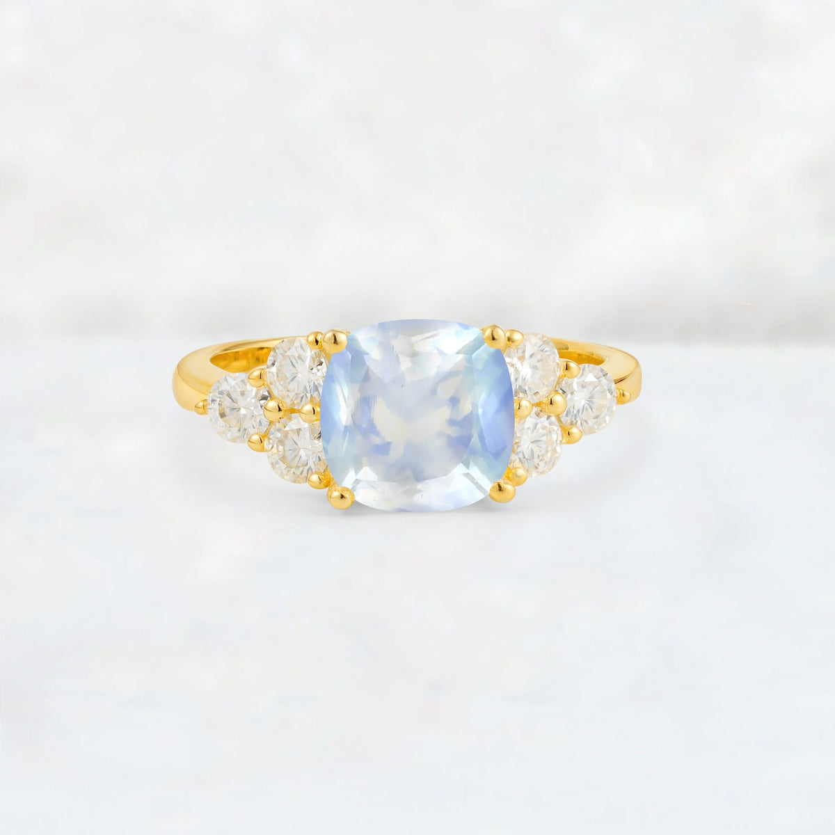 Cushion Cut Moonstone Graduated Cluster Side Stone Engagement Ring - Additional view