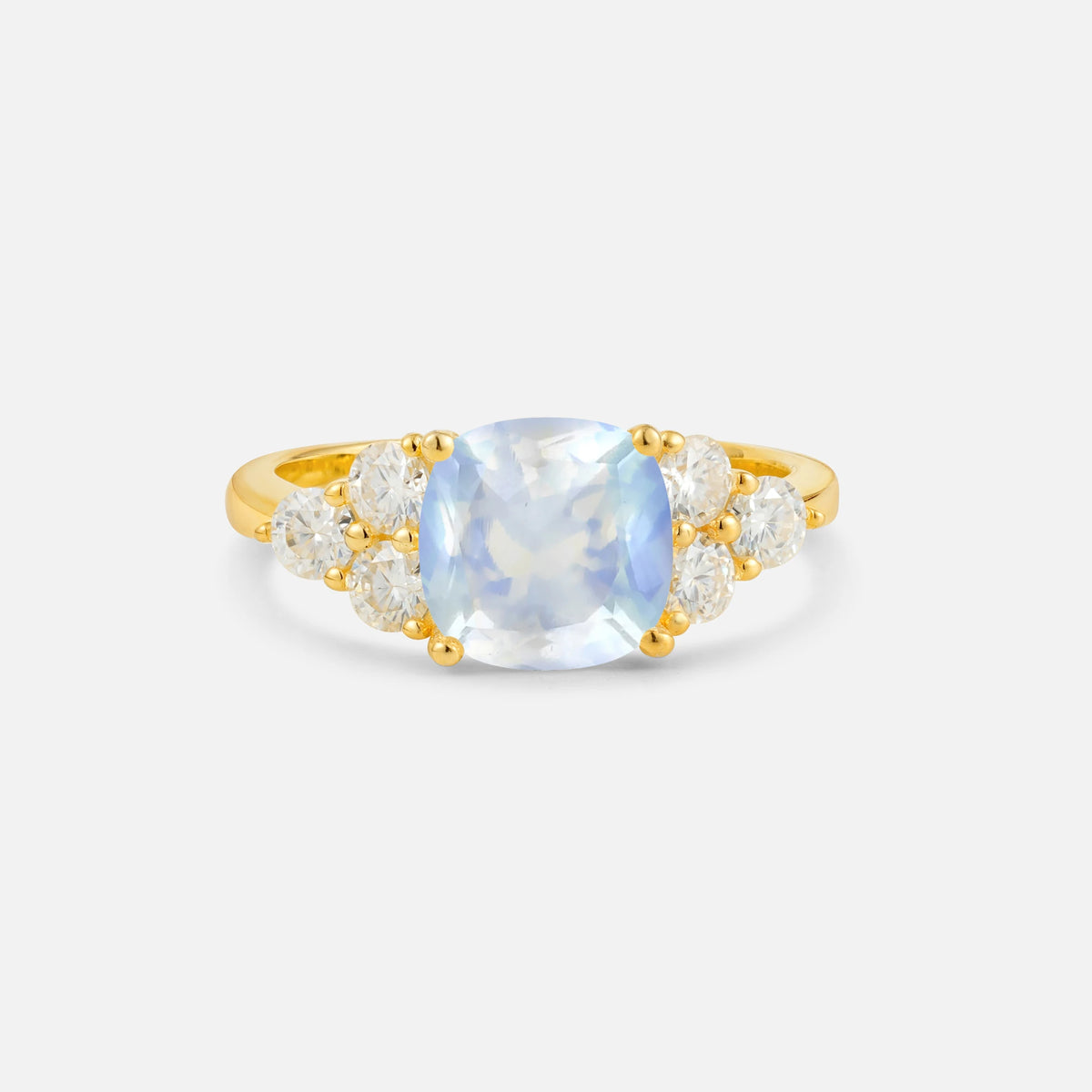 Cushion Cut Moonstone Graduated Cluster Side Stone Engagement Ring - Additional view