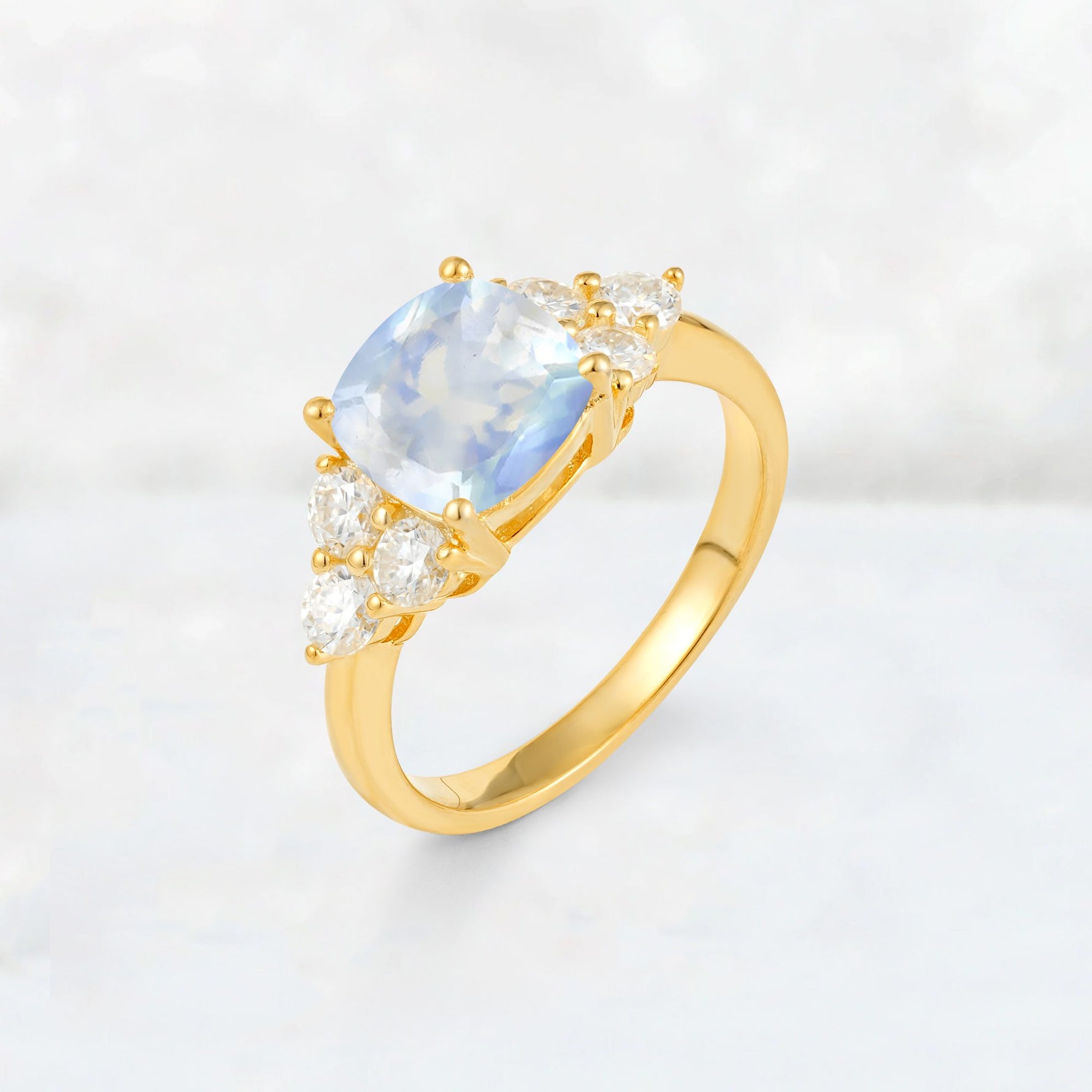 Cushion Cut Moonstone Graduated Cluster Side Stone Engagement Ring - Additional view