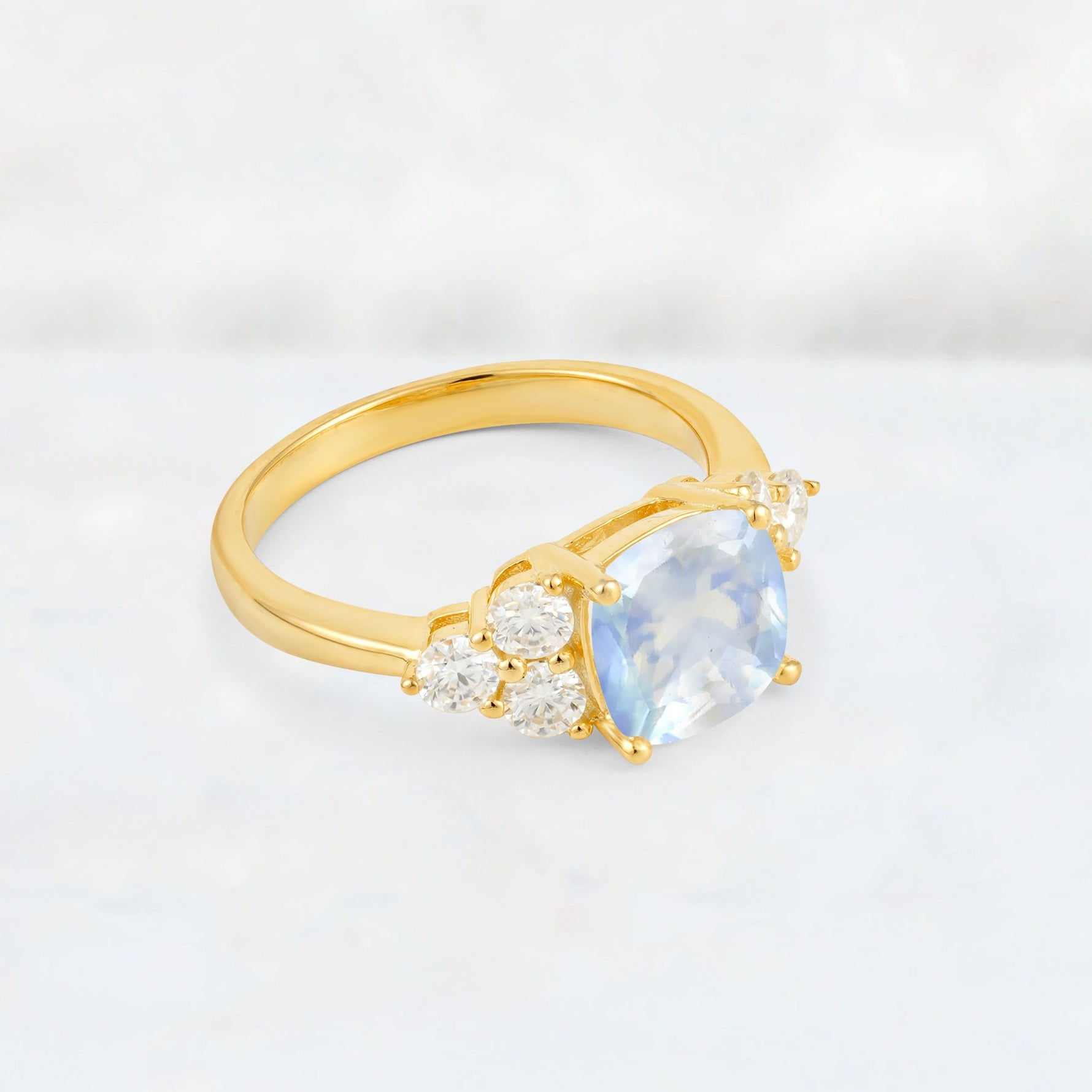Cushion Cut Moonstone Graduated Cluster Side Stone Engagement Ring - Additional view