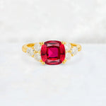 Cushion Cut Ruby Graduated Cluster Side Stone Engagement Ring - Additional view