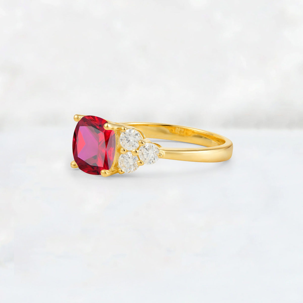Cushion Cut Ruby Graduated Cluster Side Stone Engagement Ring - Additional view