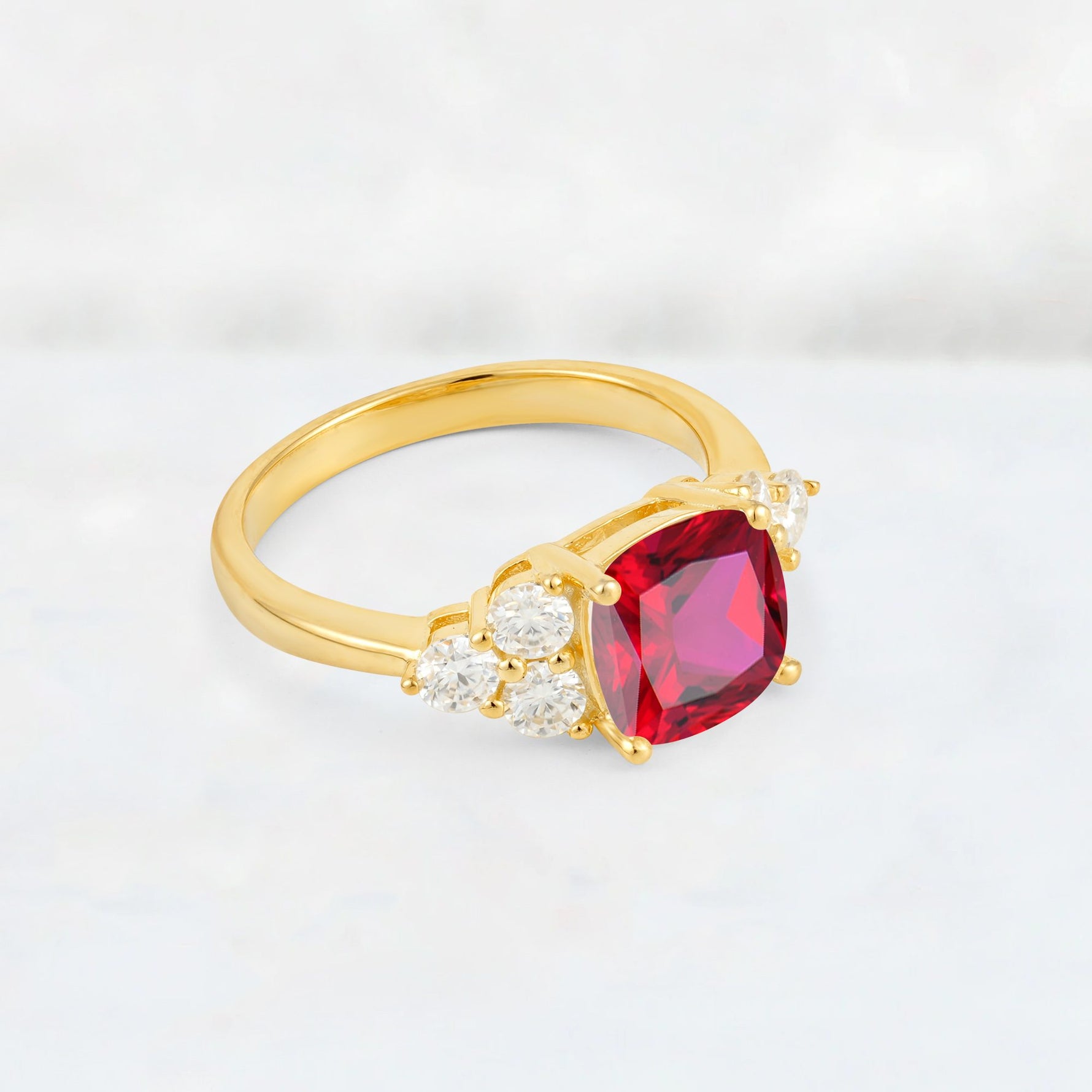 Cushion Cut Ruby Graduated Cluster Side Stone Engagement Ring - Additional view