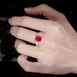 Cushion Cut Ruby Graduated Cluster Side Stone Engagement Ring - Additional view