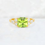 Cushion Cut Peridot Graduated Cluster Side Stone Engagement Ring - Additional view