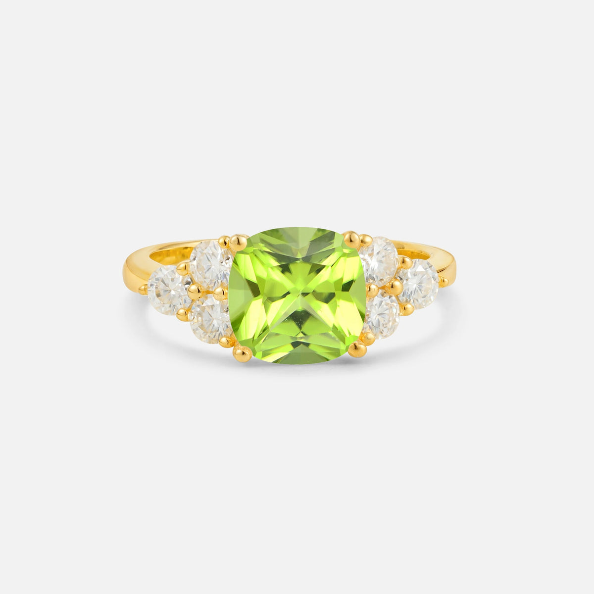 Cushion Cut Peridot Graduated Cluster Side Stone Engagement Ring - Additional view