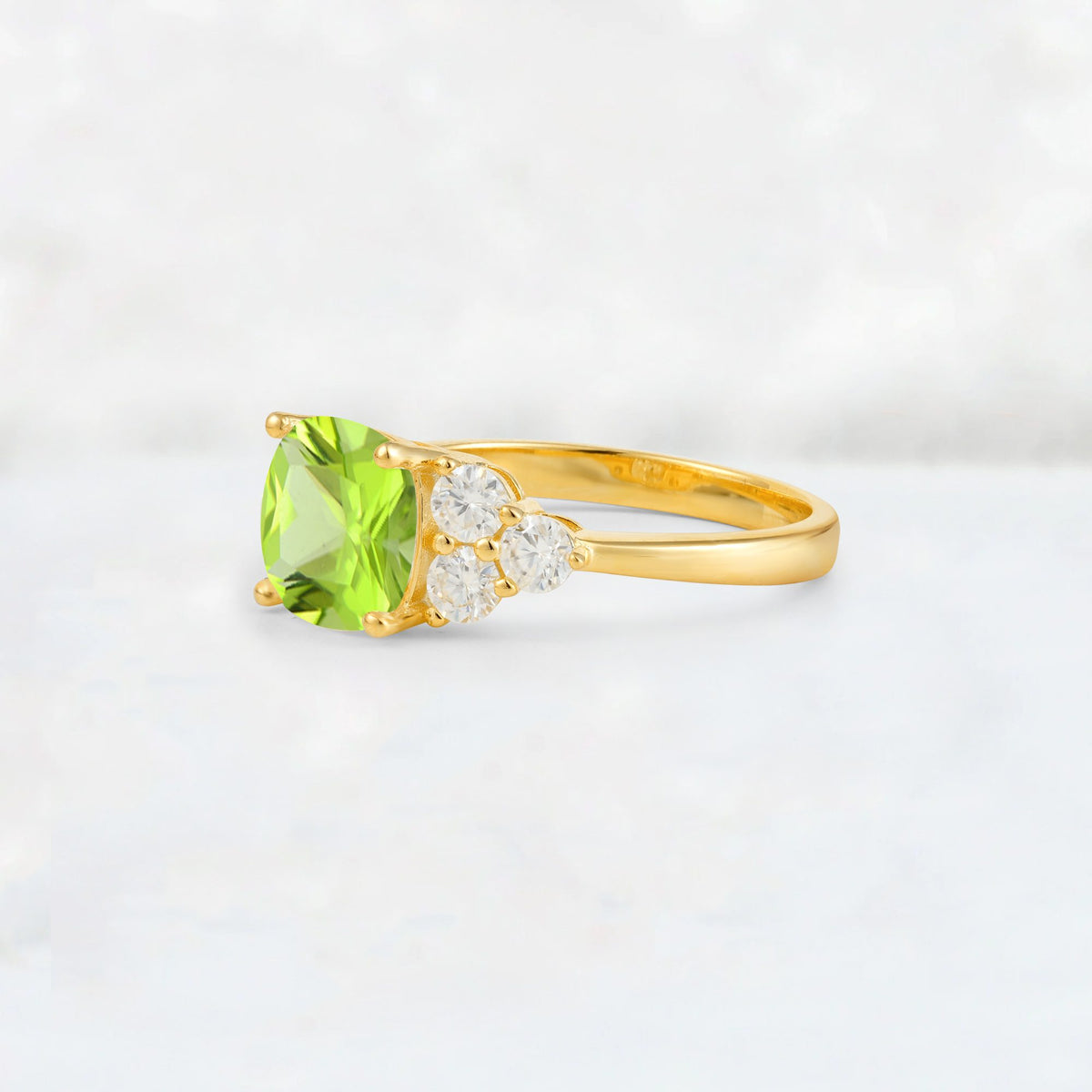 Cushion Cut Peridot Graduated Cluster Side Stone Engagement Ring - Additional view