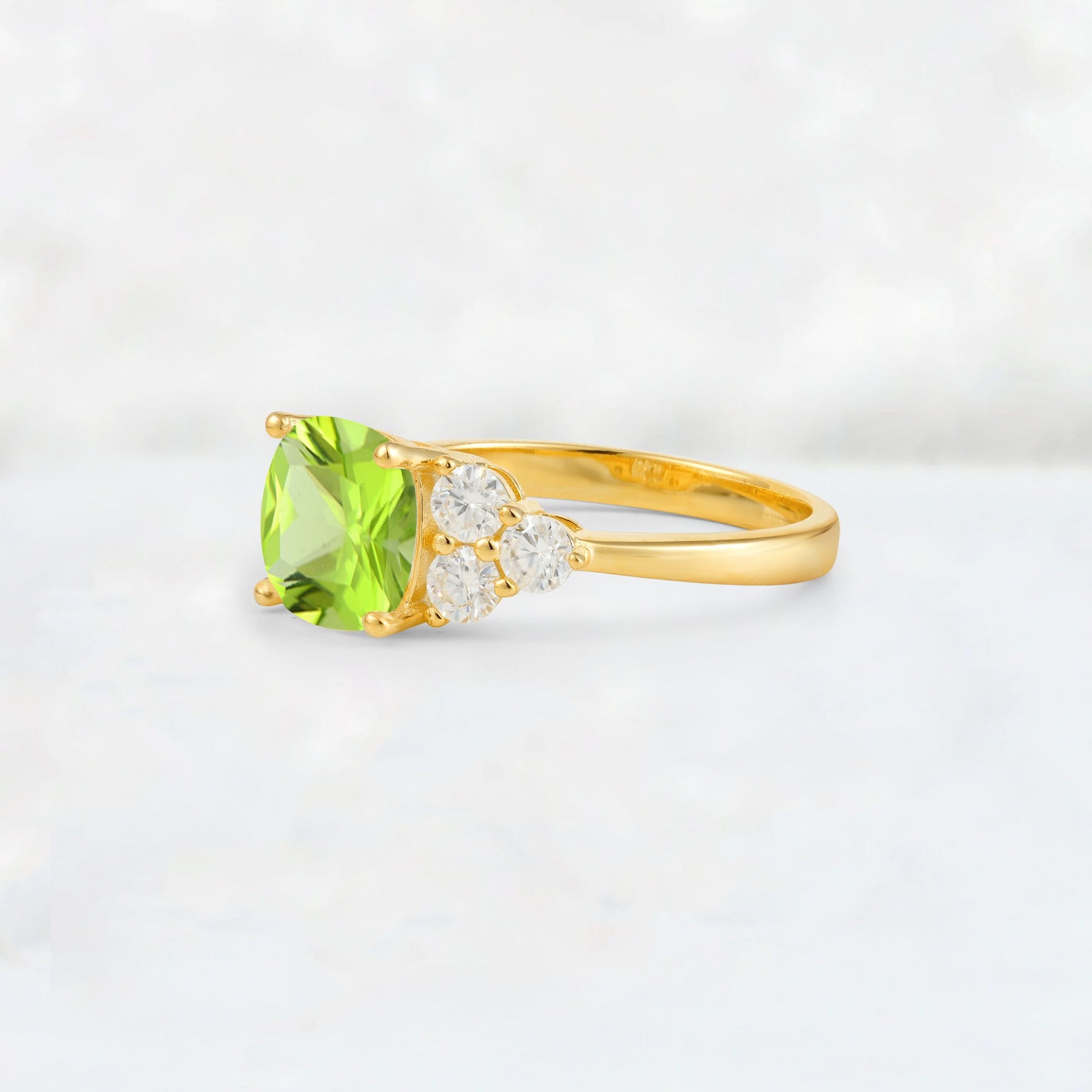 Cushion Cut Peridot Graduated Cluster Side Stone Engagement Ring - Additional view