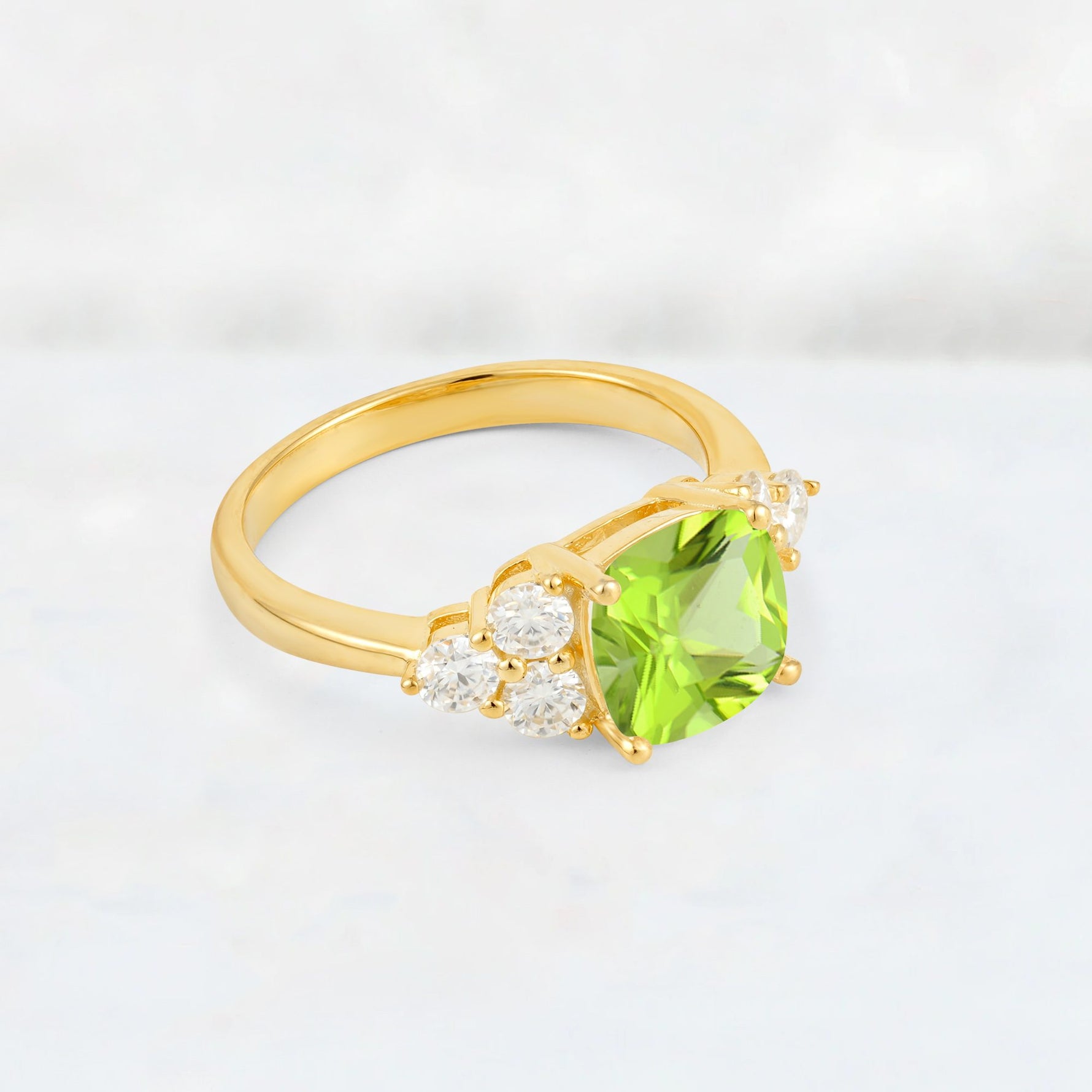 Cushion Cut Peridot Graduated Cluster Side Stone Engagement Ring - Additional view