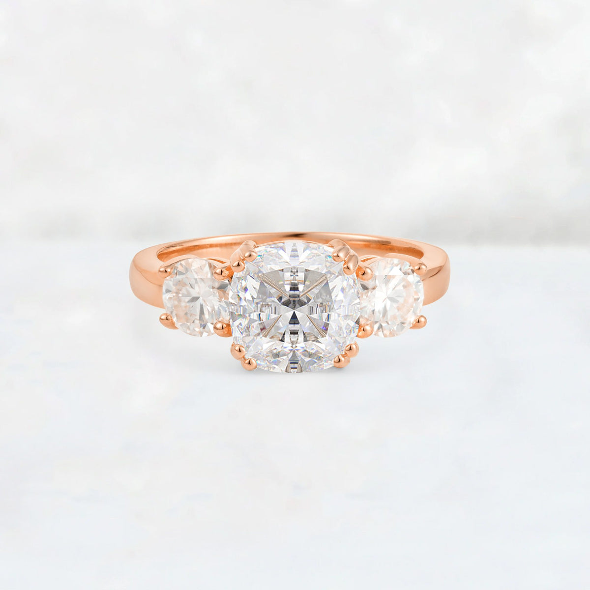 Cushion Moissanite Round Side Stone Three-Stone Engagement Ring - Additional view