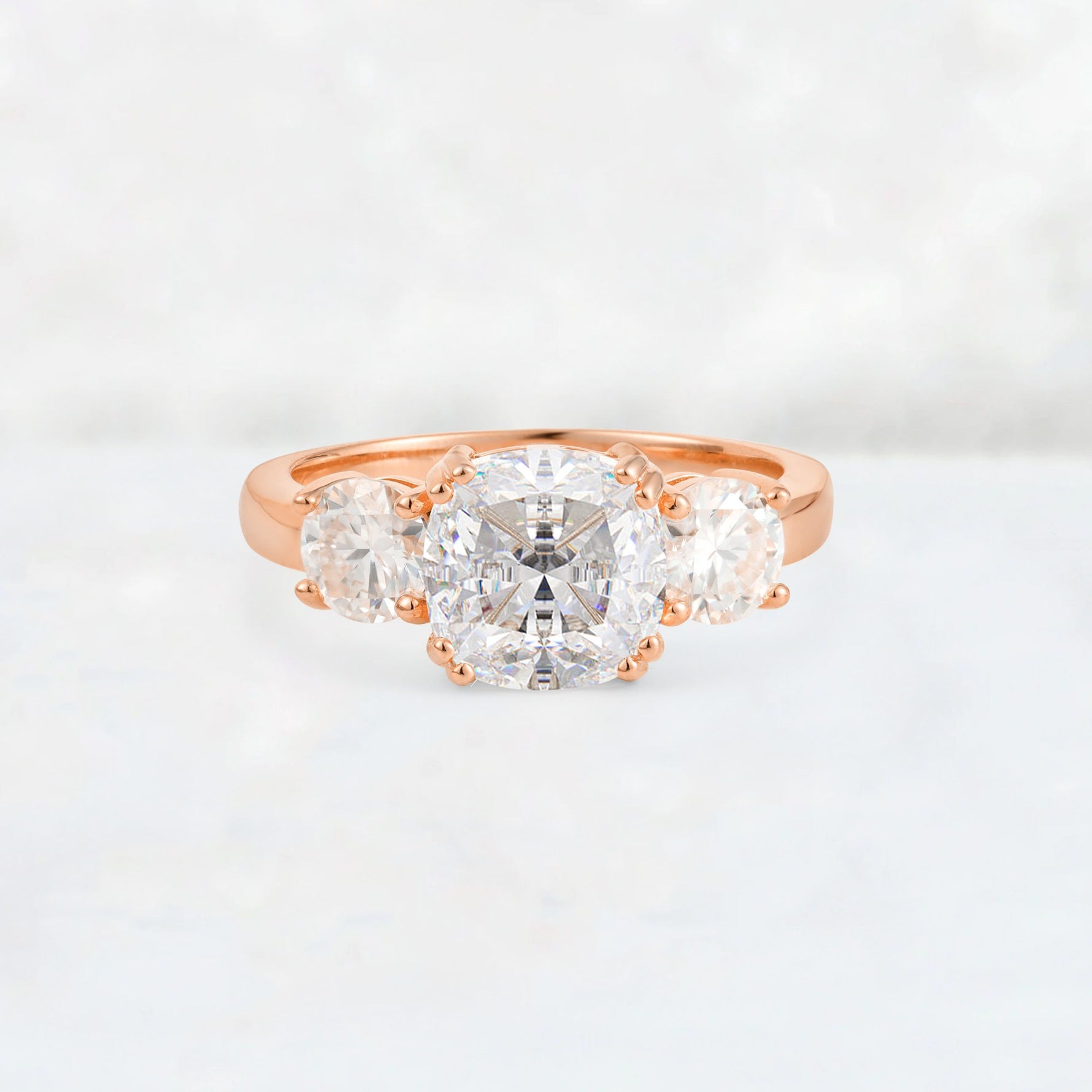 Cushion Moissanite Round Side Stone Three-Stone Engagement Ring - Additional view