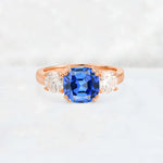 Cushion Sapphire Round Side Stone Three-Stone Engagement Ring - Additional view