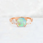 Cushion Fire Opal Round Side Stone Three-Stone Engagement Ring - Additional view