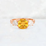 Cushion Citrine Round Side Stone Three-Stone Engagement Ring - Additional view