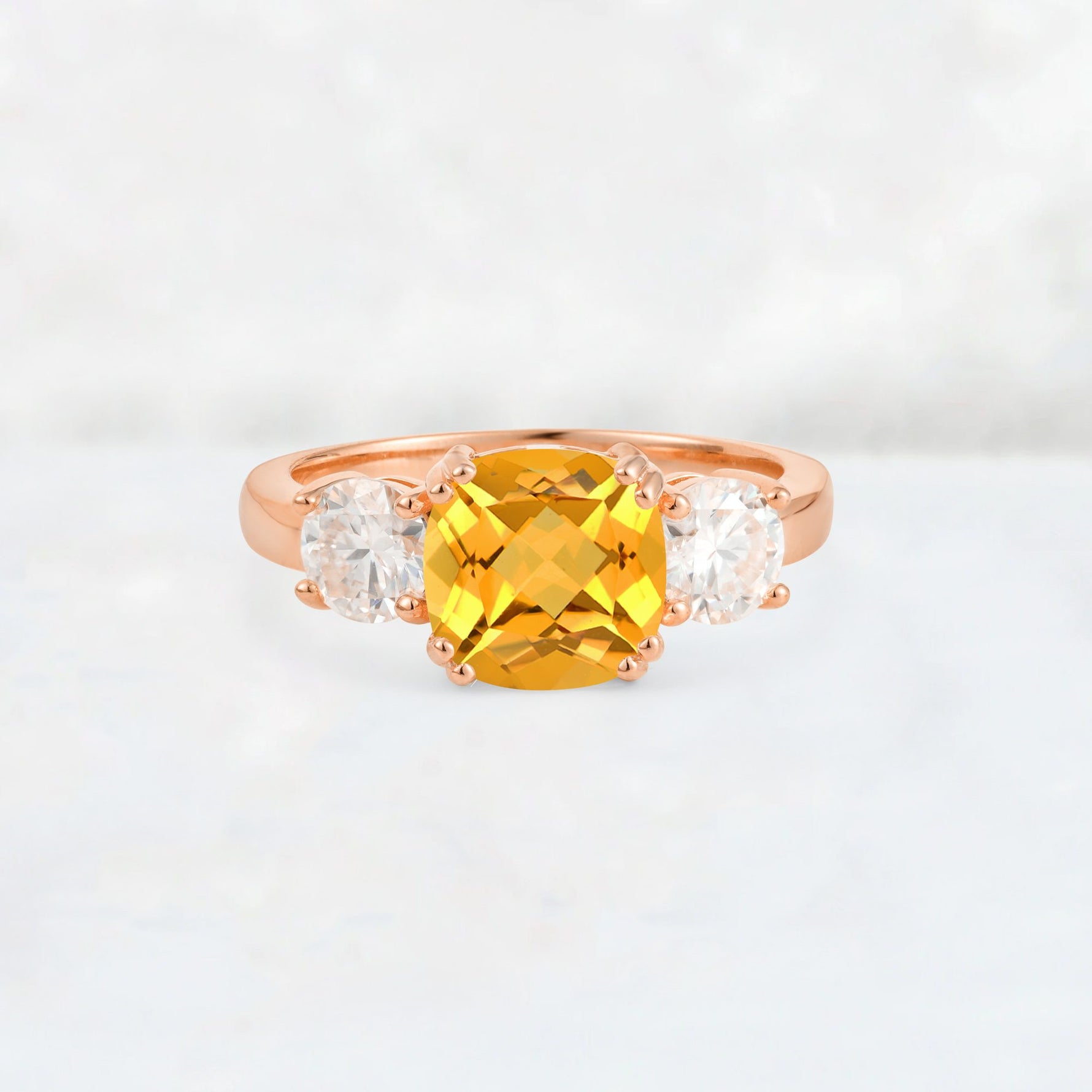 Cushion Citrine Round Side Stone Three-Stone Engagement Ring - Additional view
