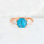 Cushion Turquoise Round Side Stone Three-Stone Engagement Ring - Additional view