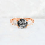 Cushion Black Rutilated Quartz Round Side Stone Three-Stone Engagement Ring - Additional view