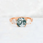 Cushion Moss Agate Round Side Stone Three-Stone Engagement Ring - Additional view
